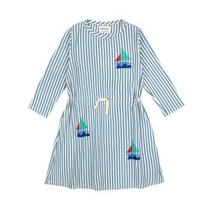 Bobo Choses kjole med lange ærmer, Blue Stripes - Offwhite