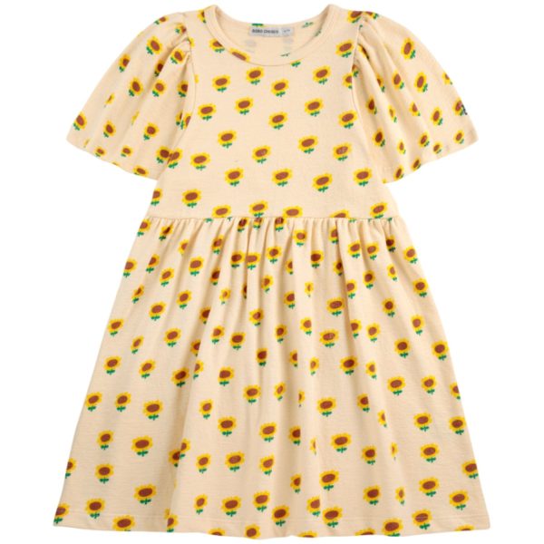 Bobo Choses Offwhite Sunflower All Over Kjole - Str. 2-3 år